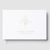 Simple elegance botanical leaves monogram wedding  gastenboek (Voorkant)