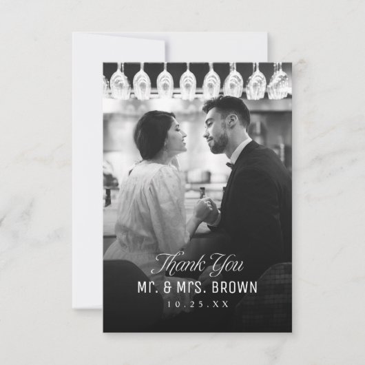 Simple Elegance Classy Script Photo Wedding  Bedankkaart (Voorkant)