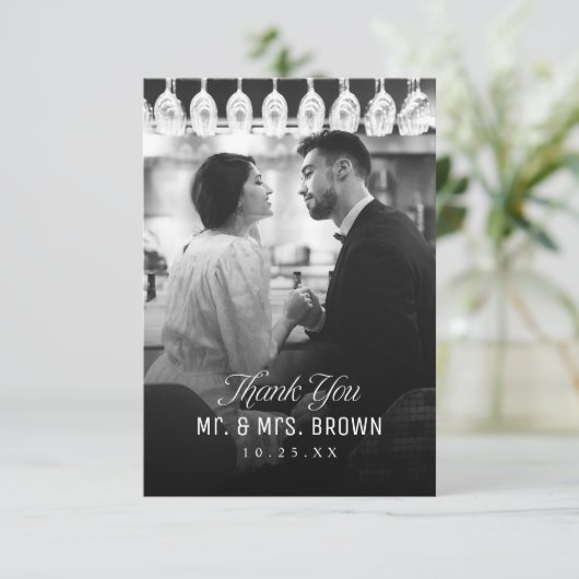 Simple Elegance Classy Script Photo Wedding  Bedankkaart (Staand voorkant)