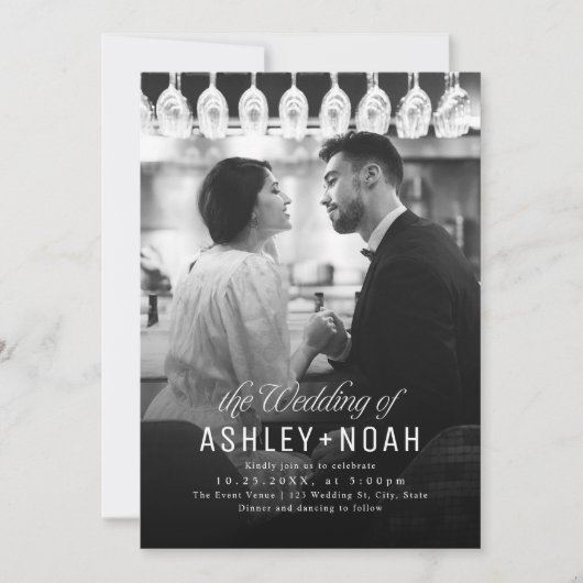 Simple Elegance Classy Script Photo Wedding  Kaart (Voorkant)