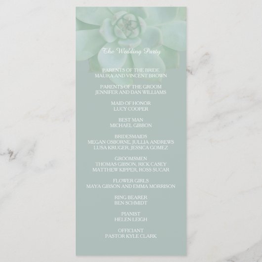 Simple Elegance Succulent Wedding Program Programmakaart (Achterkant)