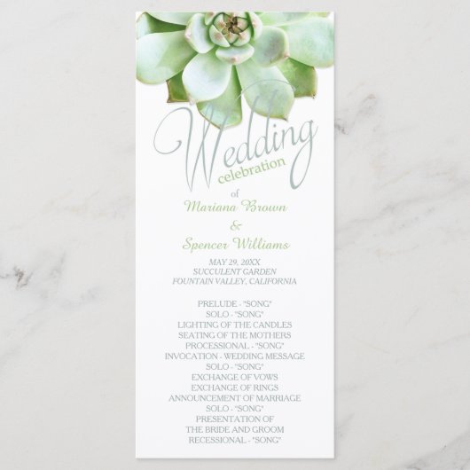 Simple Elegance Succulent Wedding Program Programmakaart (Voorkant)
