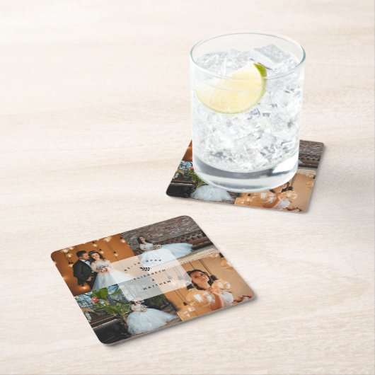 Simple Elegant 4 Photo Collage Wedding Party Kartonnen Onderzetters (Insitu)