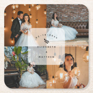 Simple Elegant 4 Photo Collage Wedding Party Kartonnen Onderzetters