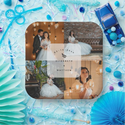 Simple Elegant 4 Photo Collage Wedding Party Papieren Bordje (Feest)