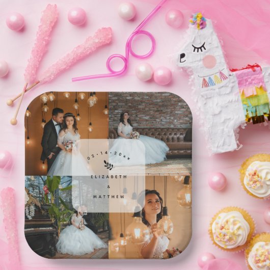 Simple Elegant 4 Photo Collage Wedding Party Papieren Bordje (Feest)