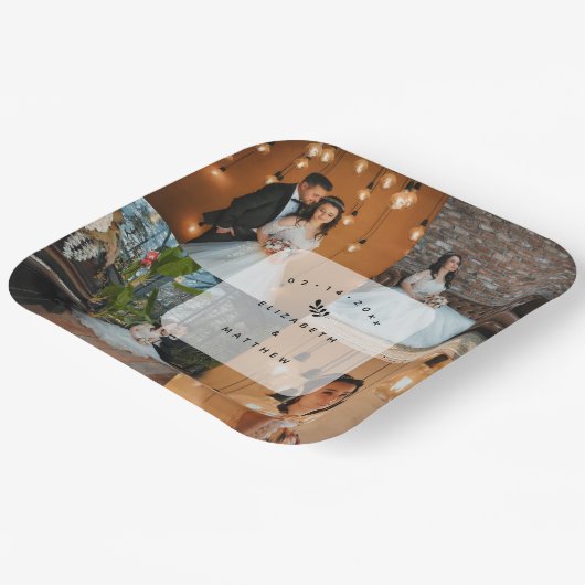 Simple Elegant 4 Photo Collage Wedding Party Papieren Bordje (Gebogen)