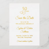 Simple Elegant 50th Wedding Anniversary Gold Heart Folie Uitnodiging (Voorkant)