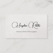 Simple Elegant Beige Linen Signature Script Visitekaartje (Voorkant)