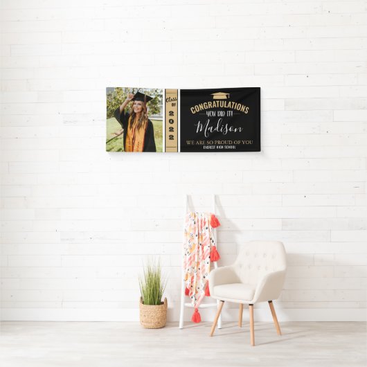 Simple Elegant Black 1 Photo Afstuderen Spandoek (Insitu)