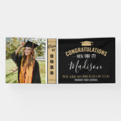 Simple Elegant Black 1 Photo Afstuderen Spandoek (Horizontaal)