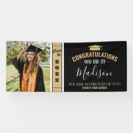 Simple Elegant Black 1 Photo Afstuderen Spandoek