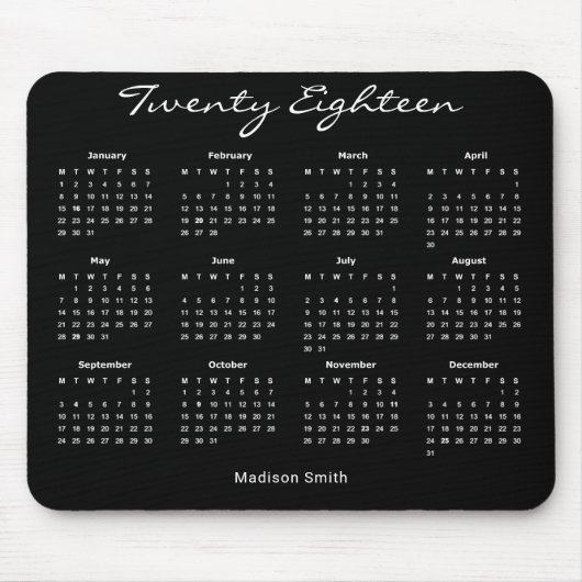 Simple Elegant Black 2018-kalender Muismat (Voorkant)