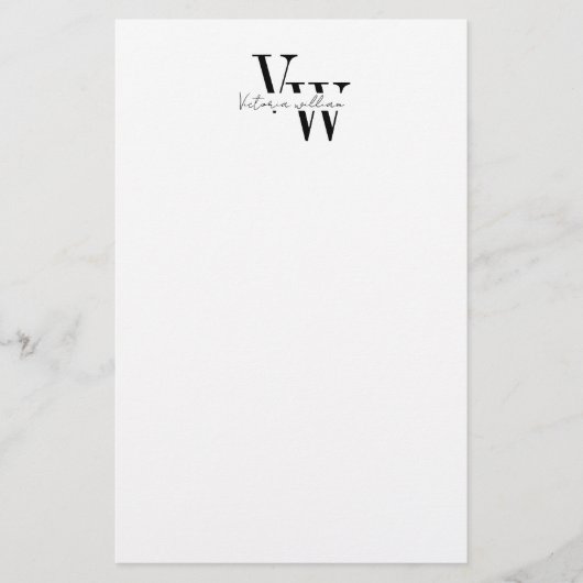 Simple Elegant Black and White Initials  Briefpapier (Voorkant)