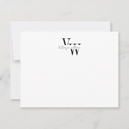 Simple Elegant Black and White Initials Notitiekaartje (Voorkant)