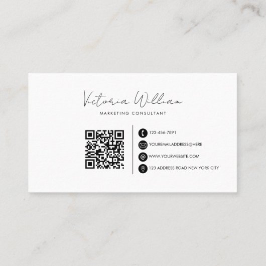 Simple Elegant Black and White Initials Visitekaartje (Achterkant)