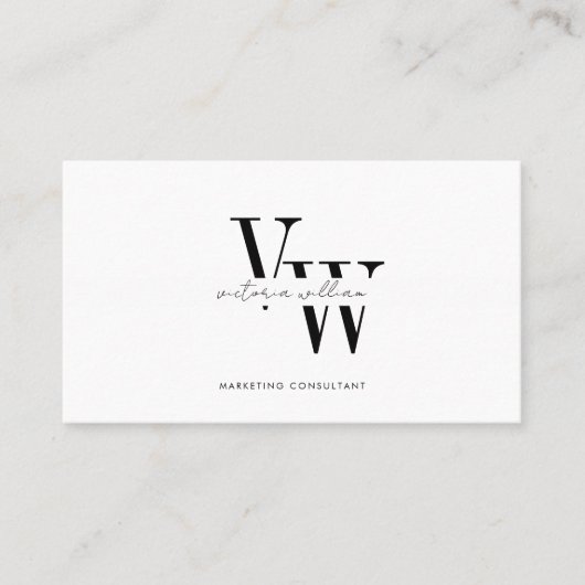 Simple Elegant Black and White Initials  Visitekaartje (Voorkant)