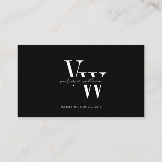 Simple Elegant Black and White Initials  Visitekaartje (Voorkant)
