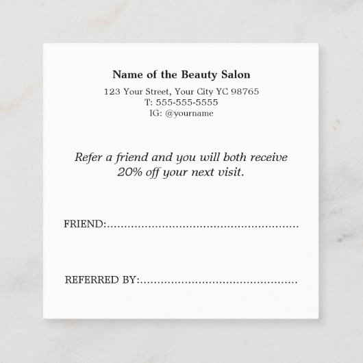 Simple Elegant Black and White Reference Kaart (Achterkant)