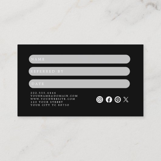 Simple Elegant Black and White Reference Kaart (Achterkant)