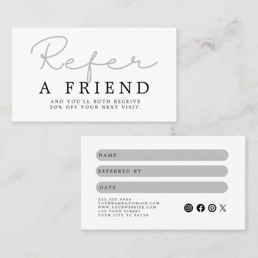 Simple Elegant Black and White Reference Kaart (Voorkant / Achterkant)