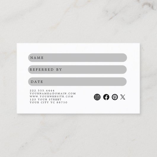 Simple Elegant Black and White Reference Kaart (Achterkant)