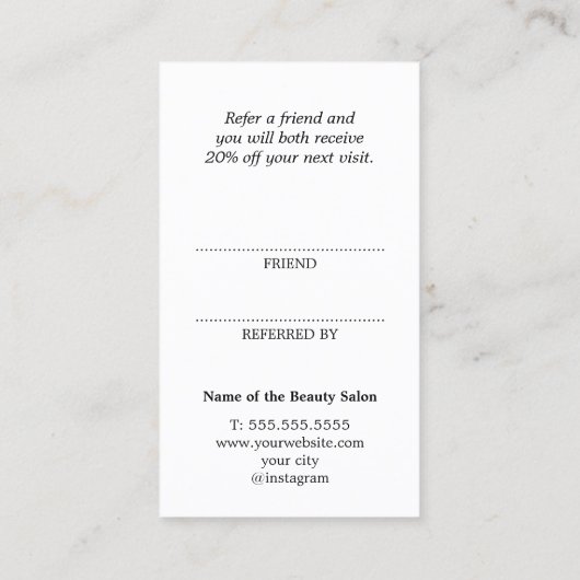 Simple Elegant Black and White Referral Card (Achterkant)