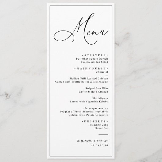 Simple Elegant Black and White Wedding Menu (Voorkant)