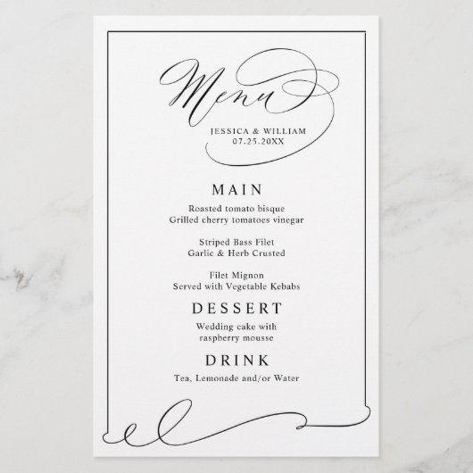 Simple Elegant Black and White Wedding Menu (Voorkant)
