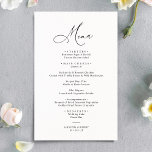 Simple Elegant Black and White Wedding Menu<br><div class="desc">Ontworpen om met ons Stijlvol collectie van de bruiloft van het Manuscript te coördineren,  kenmerkt deze klantgerichte kaart van het Menu,  een het vegen tekst van de manuscriptkalligrafie die met een classy serif doopvont in zwart met een klantgericht monogram op de rug in kaart wordt gebracht. Overeenkomende objecten beschikbaar.</div>