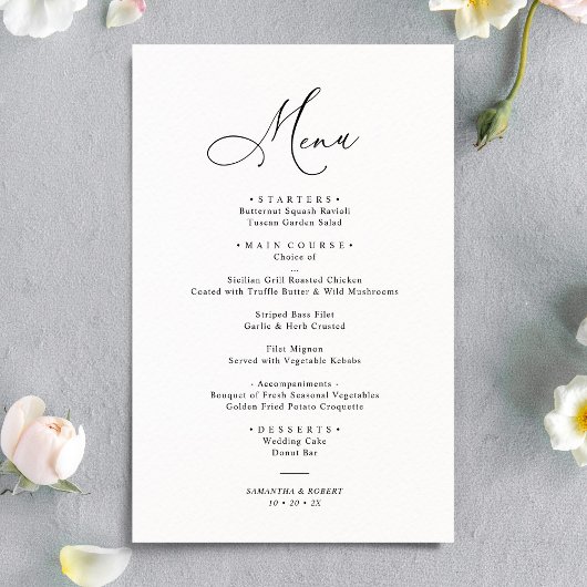 Simple Elegant Black and White Wedding Menu
