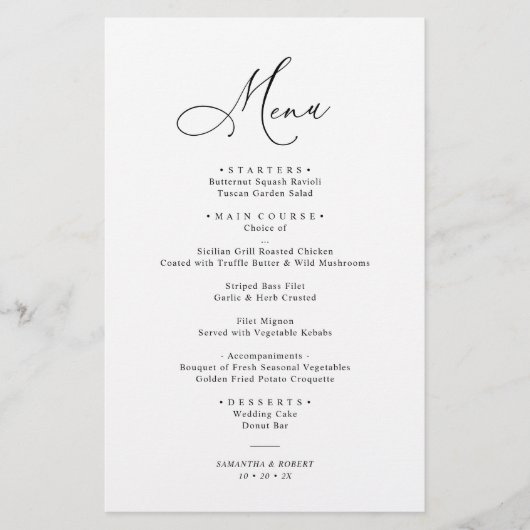Simple Elegant Black and White Wedding Menu (Voorkant)