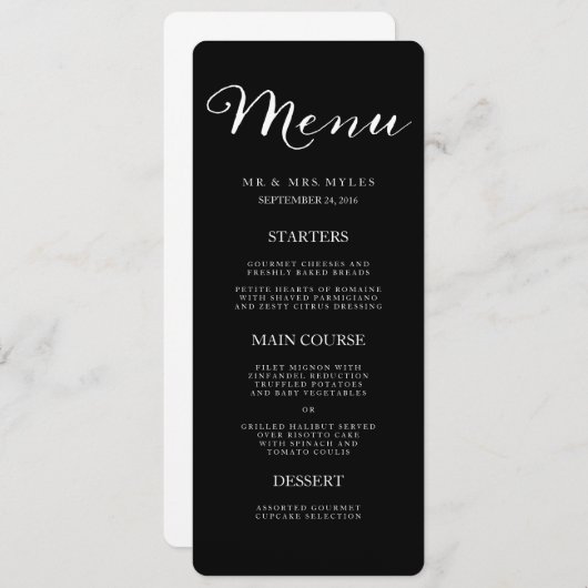 Simple Elegant Black and White Wedding Menu (Voorkant / Achterkant)