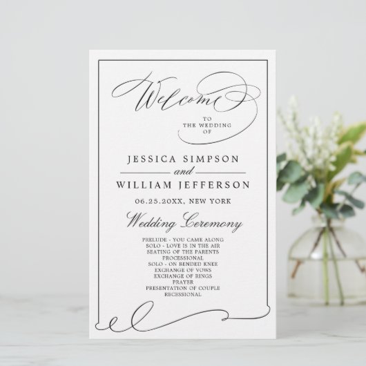 Simple Elegant Black and White Wedding Program (Staand voorkant)