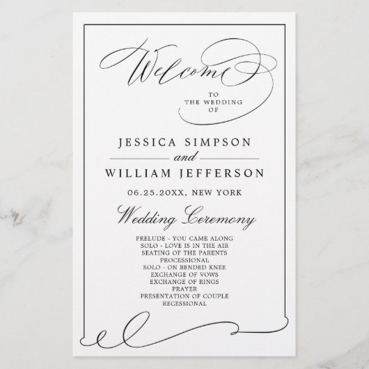Simple Elegant Black and White Wedding Program (Voorkant)