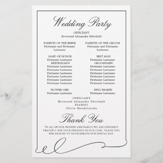 Simple Elegant Black and White Wedding Program (Achterkant)