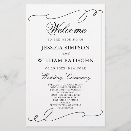 Simple Elegant Black and White Wedding Program (Voorkant)