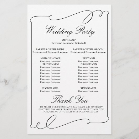 Simple Elegant Black and White Wedding Program (Achterkant)