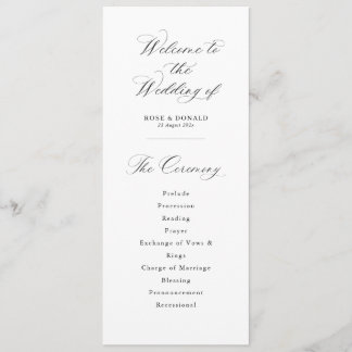 Simple elegant black and white wedding programmakaart