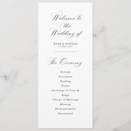 Simple elegant black and white wedding programmakaart (Voorkant)