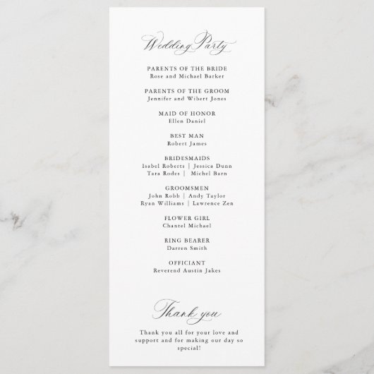 Simple elegant black calligraphy wedding program programmakaart (Achterkant)