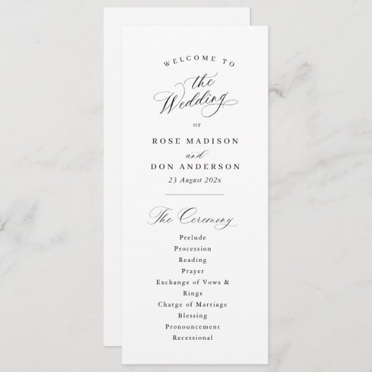 Simple elegant black calligraphy wedding program programmakaart (Voorkant / Achterkant)