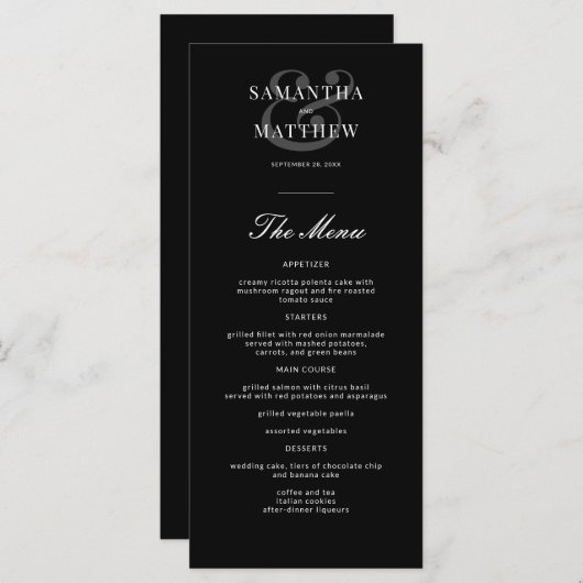 Simple Elegant Black Formal Wedding Menu (Voorkant / Achterkant)