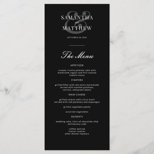 Simple Elegant Black Formal Wedding Menu (Voorkant)