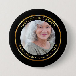 Simple Elegant Black & Gold Celebration of Life Ronde Button 7,6 Cm