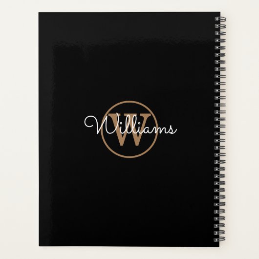 Simple Elegant Black Gold Monogram Name 2023 Planner (Achterkant)