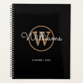 Simple Elegant Black Gold Monogram Name 2023 Planner (Voorkant)