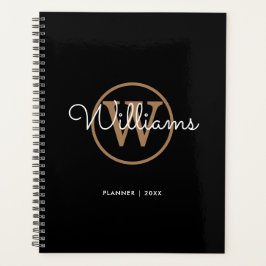 Simple Elegant Black Gold Monogram Name 2023 Planner