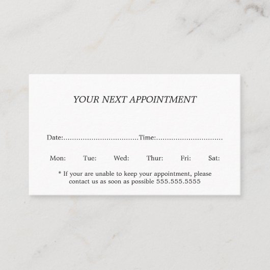 Simple Elegant Black White Beauty Appointard Afsprakenkaartje (Voorkant)