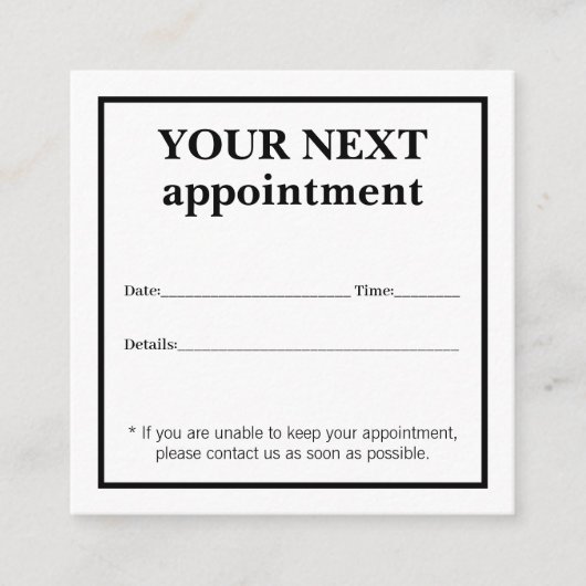 Simple Elegant Black White Beauty Appointard Informatiekaartje (Voorkant)